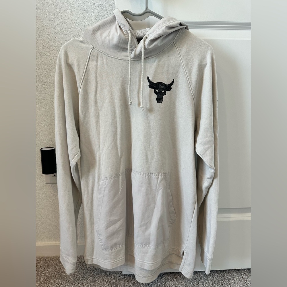 Under Armour Off-White Hoodie with Black Bull Emblem